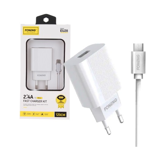 Foneng Fast USB Wall Charger Adaptor EU28 with Micro Cable 2.4A White